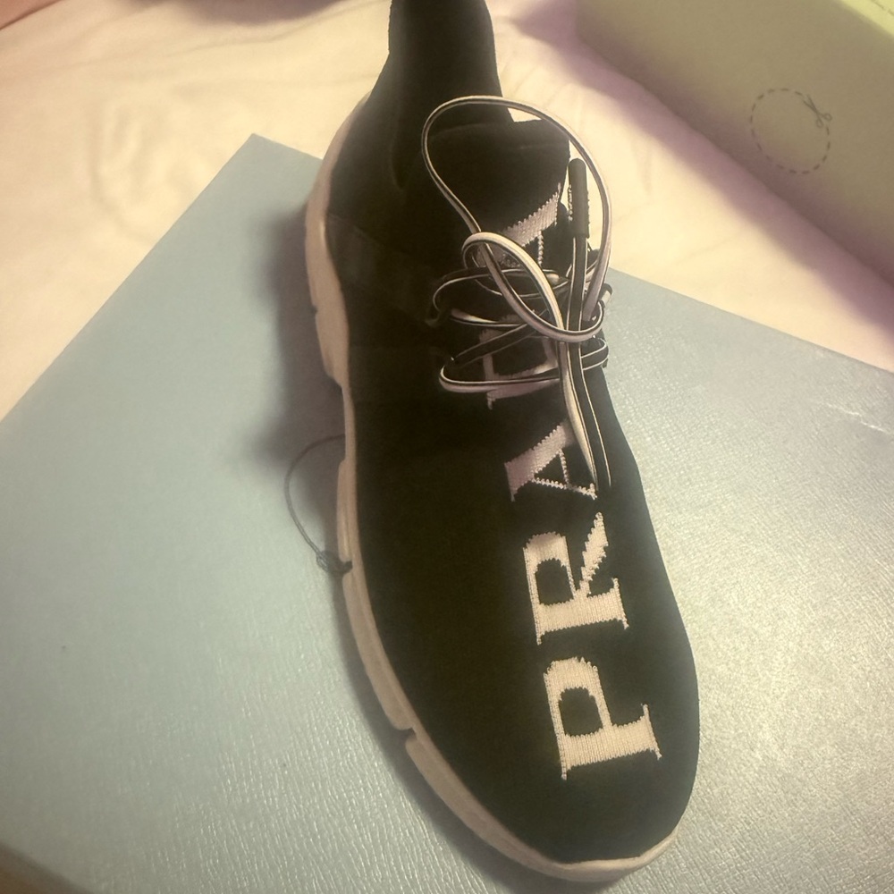 Prada Men's Black and White Sneakers